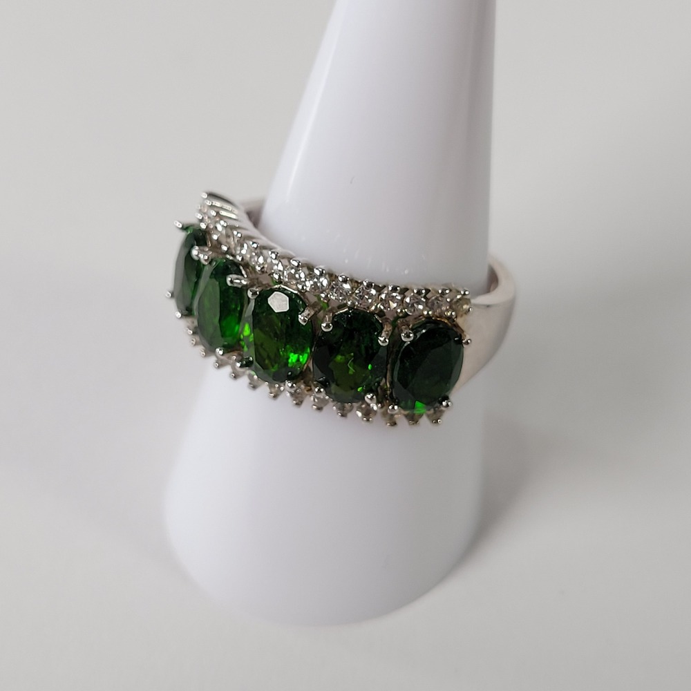 DK Signed 925 Sterling Silver Green Stone Halo Ring Size 9 Emerald Look